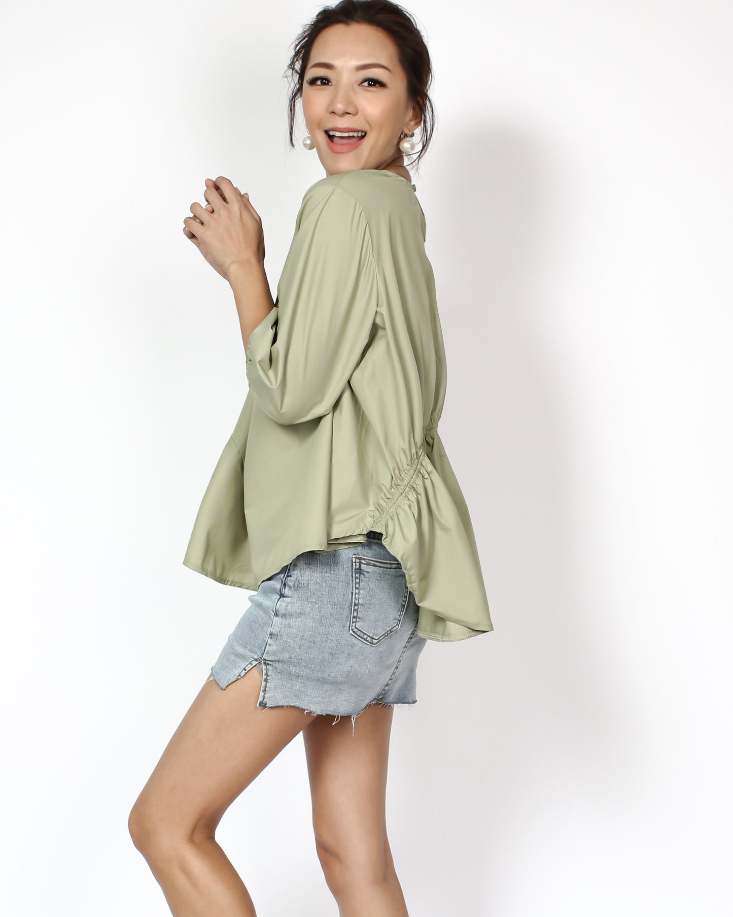 apple green ruched deitals shirt top *pre-order*