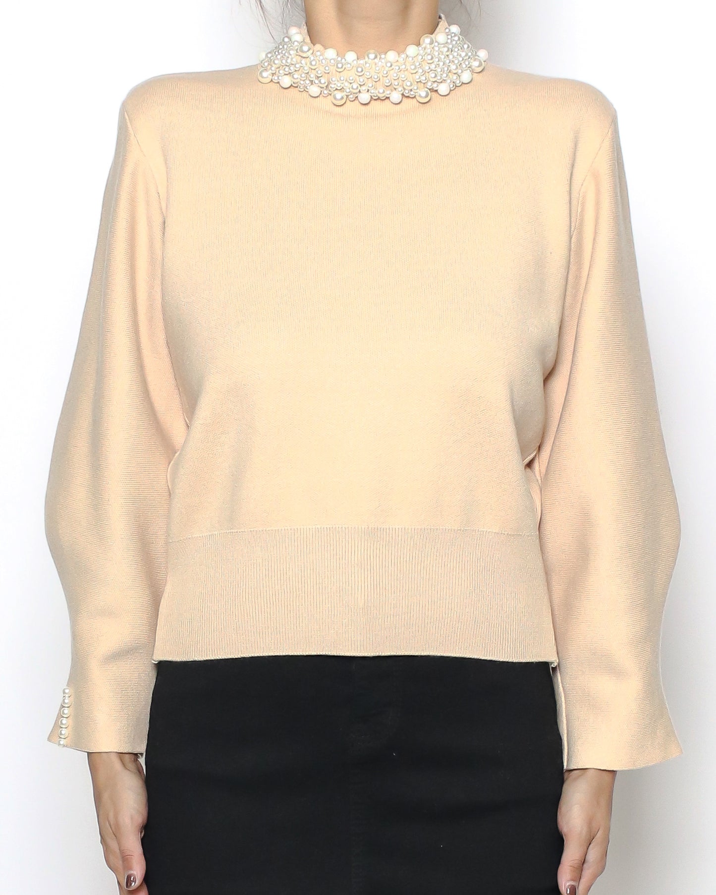 beige pearls neckline knitted top *pre-order*