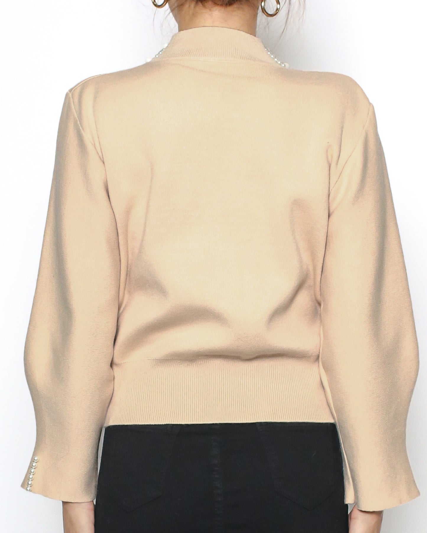 beige pearls neckline knitted top *pre-order*