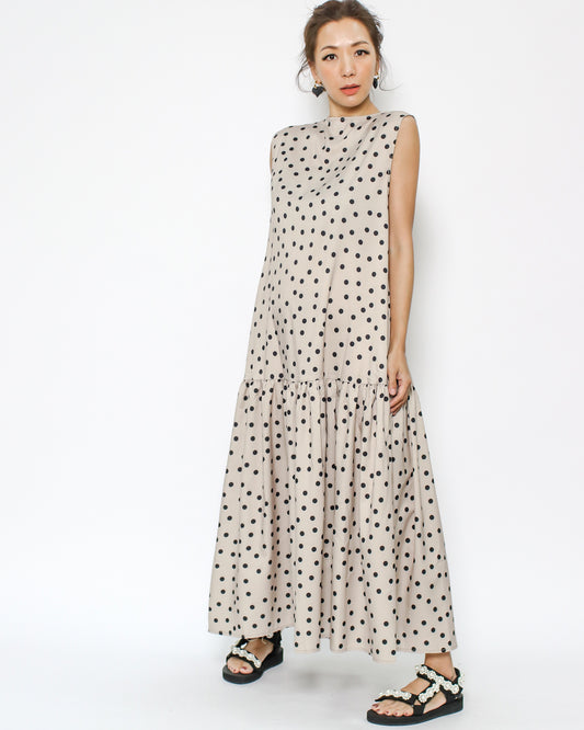 beige polka dots slinky dress *pre-order*