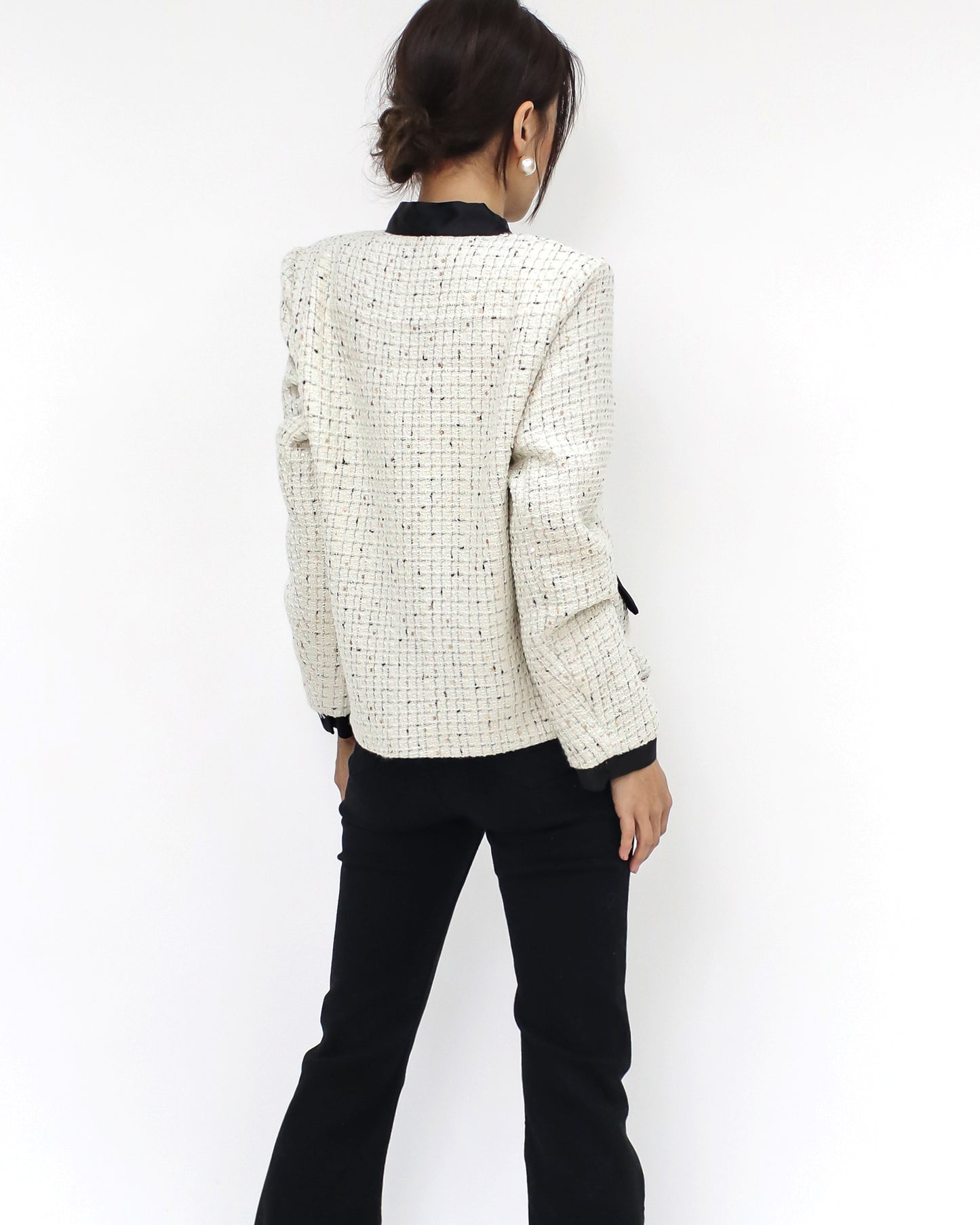 ivory luxe tweed ribbon front jacket *pre-order*