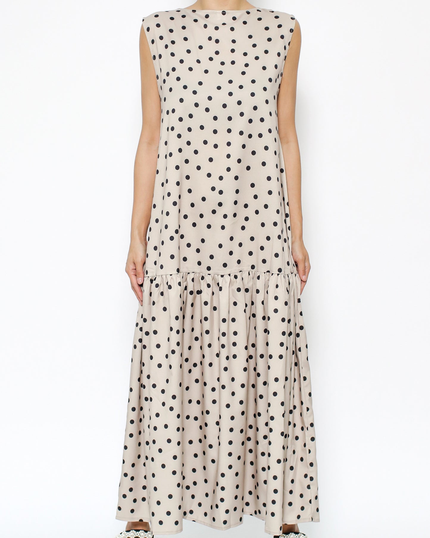 beige polka dots slinky dress *pre-order*