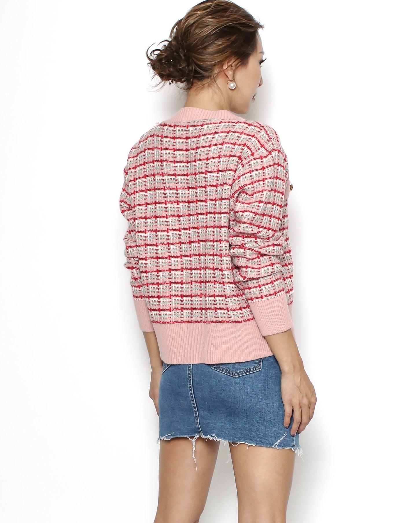 pink checkers knitted cardigan *pre-order*