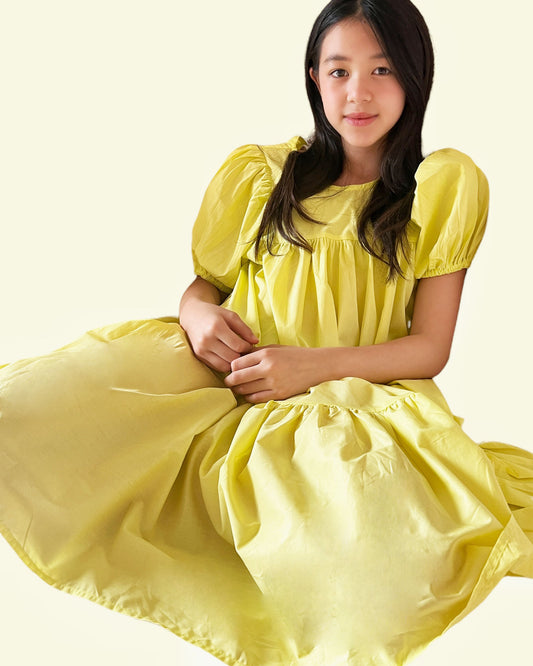 童裝 - 黃色泡泡袖襯衫裙 *預購*