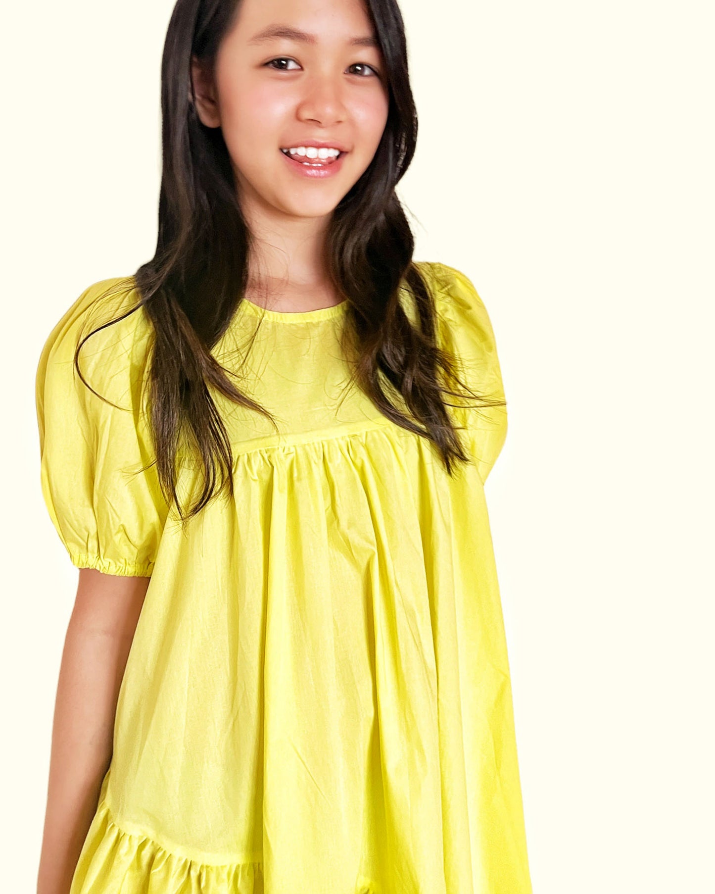 kids -yellow puff sleeves shirt dress *pre-order*