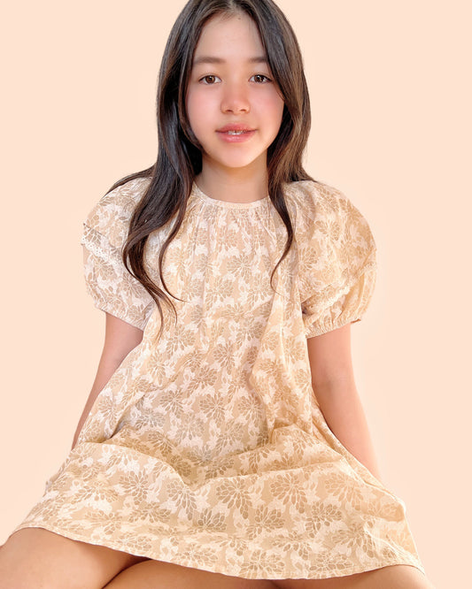 kids - ivory texture printed dress *pre-order*