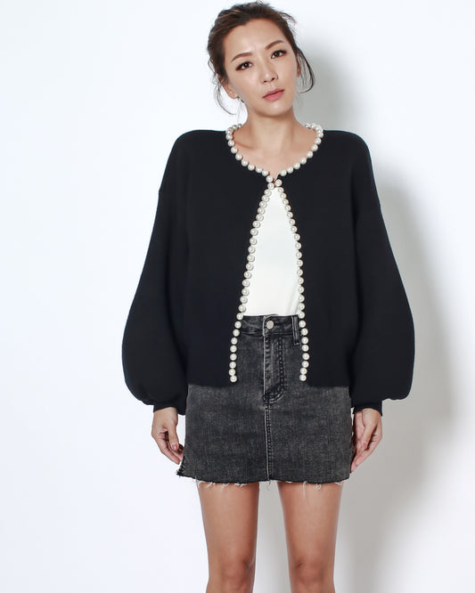 black knitted with pearls throw on cardigan *pre-order*