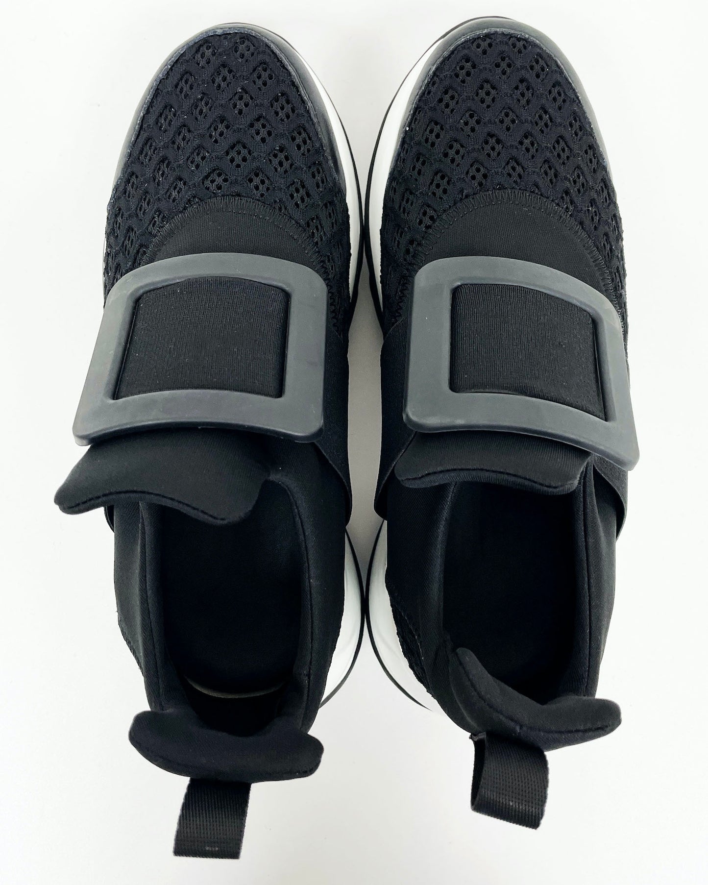 black neoprene mesh square buckle sneakers *pre-order*