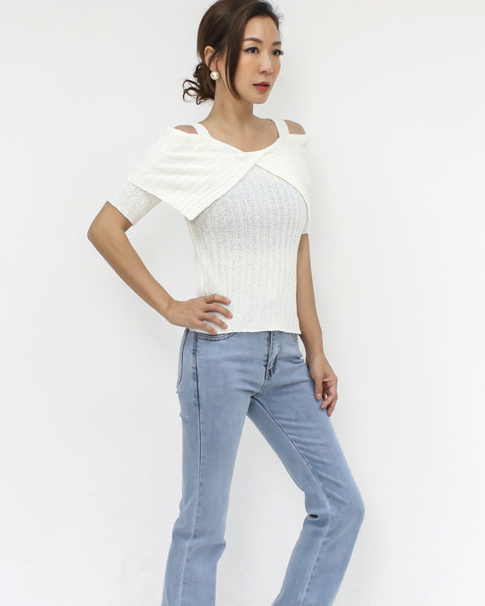 ivory cutout shoulders knitted top