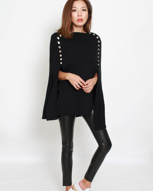 black knitted buttons poncho *pre-order*