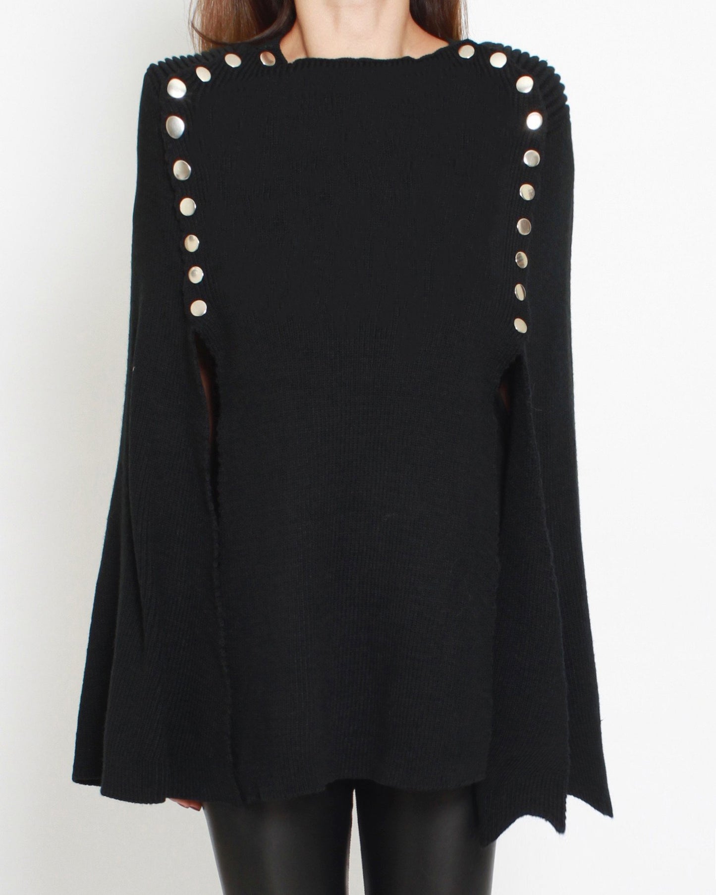 black knitted buttons poncho *pre-order*