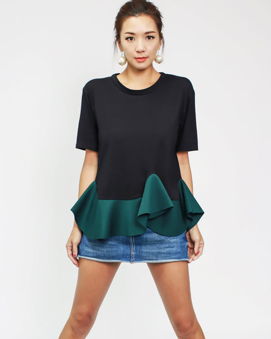 black & green neoprene frill tee *pre-order*