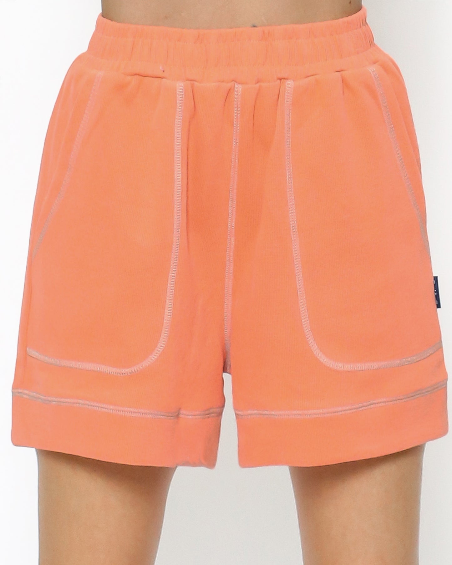 neon orange & ivory trim sweat sporty shorts  *pre-order*