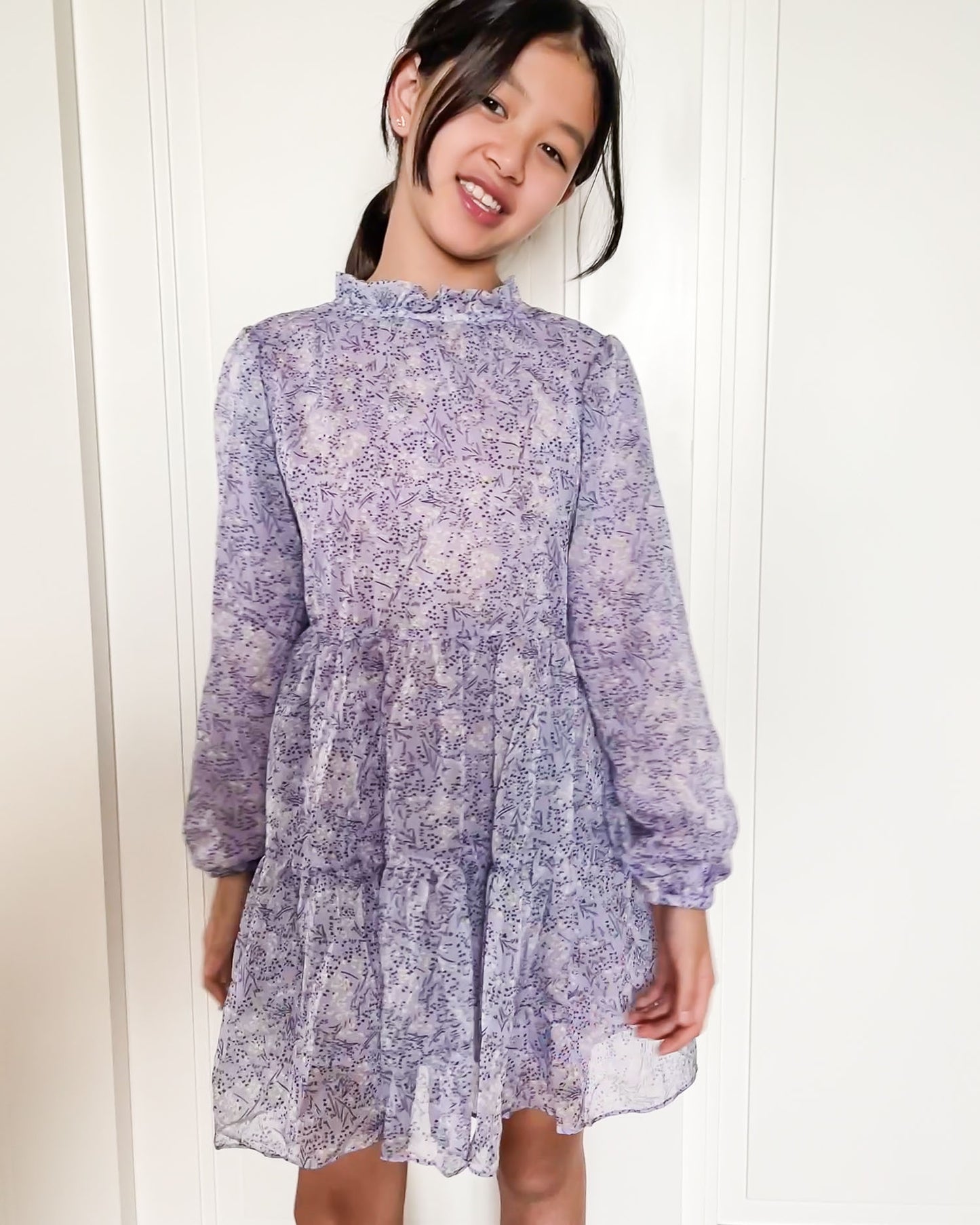 kids - lilac printed mesh dress *pre-order*