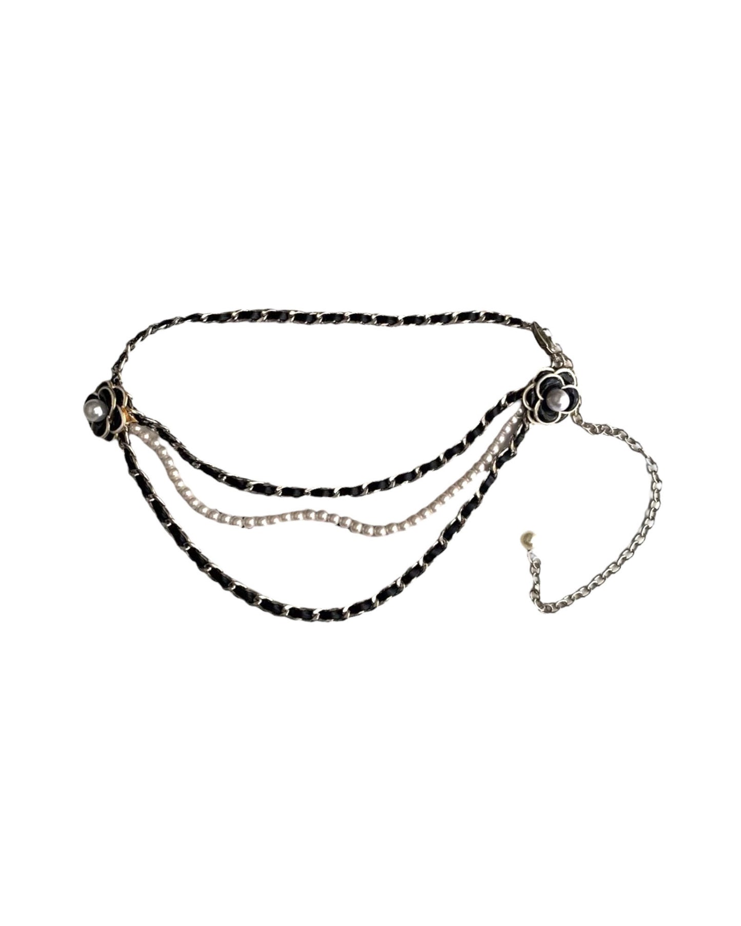 black pu leather chain flower belt chain *pre-order*