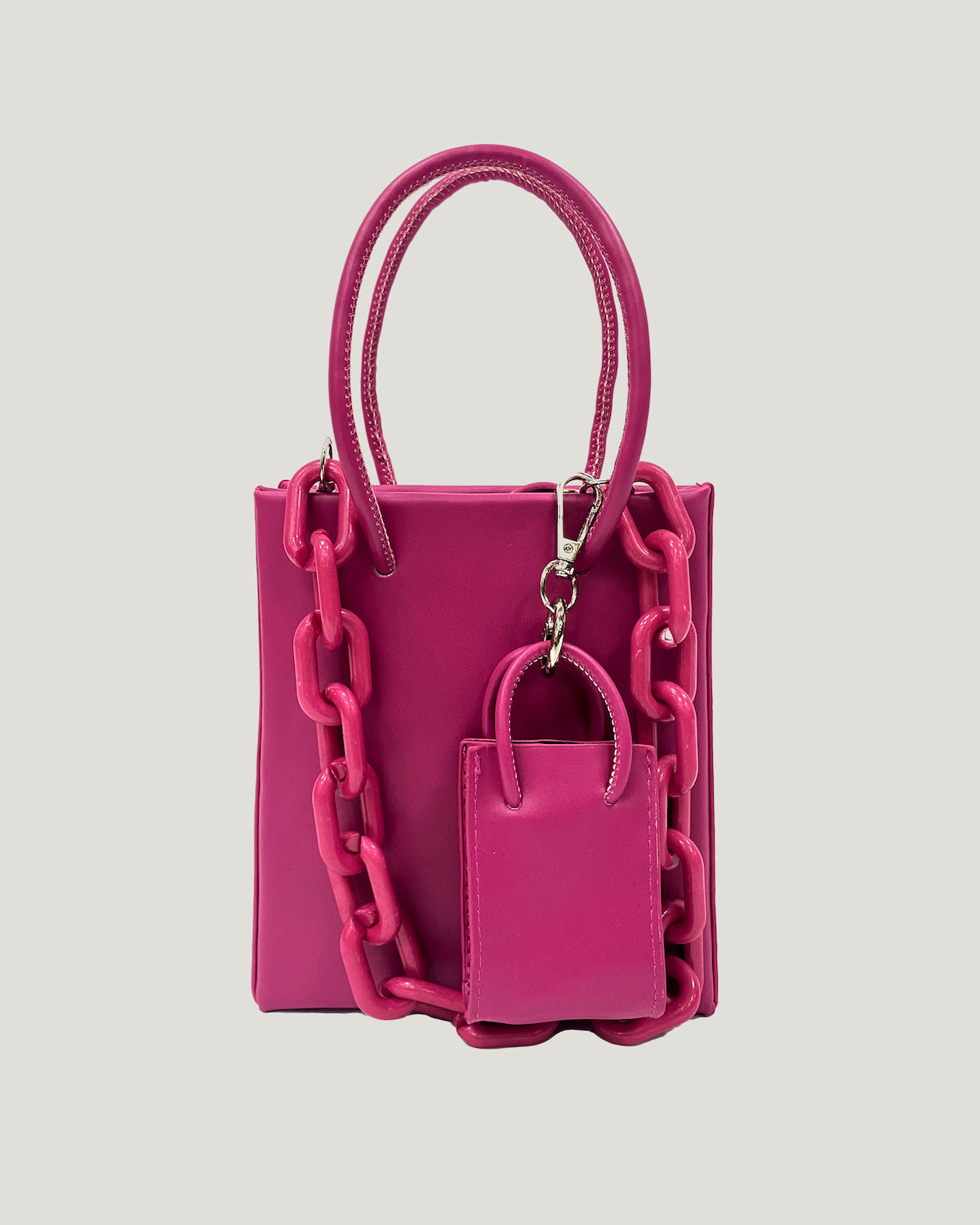 fuchsia PVC chain & small bag PU leather bag *pre-order*