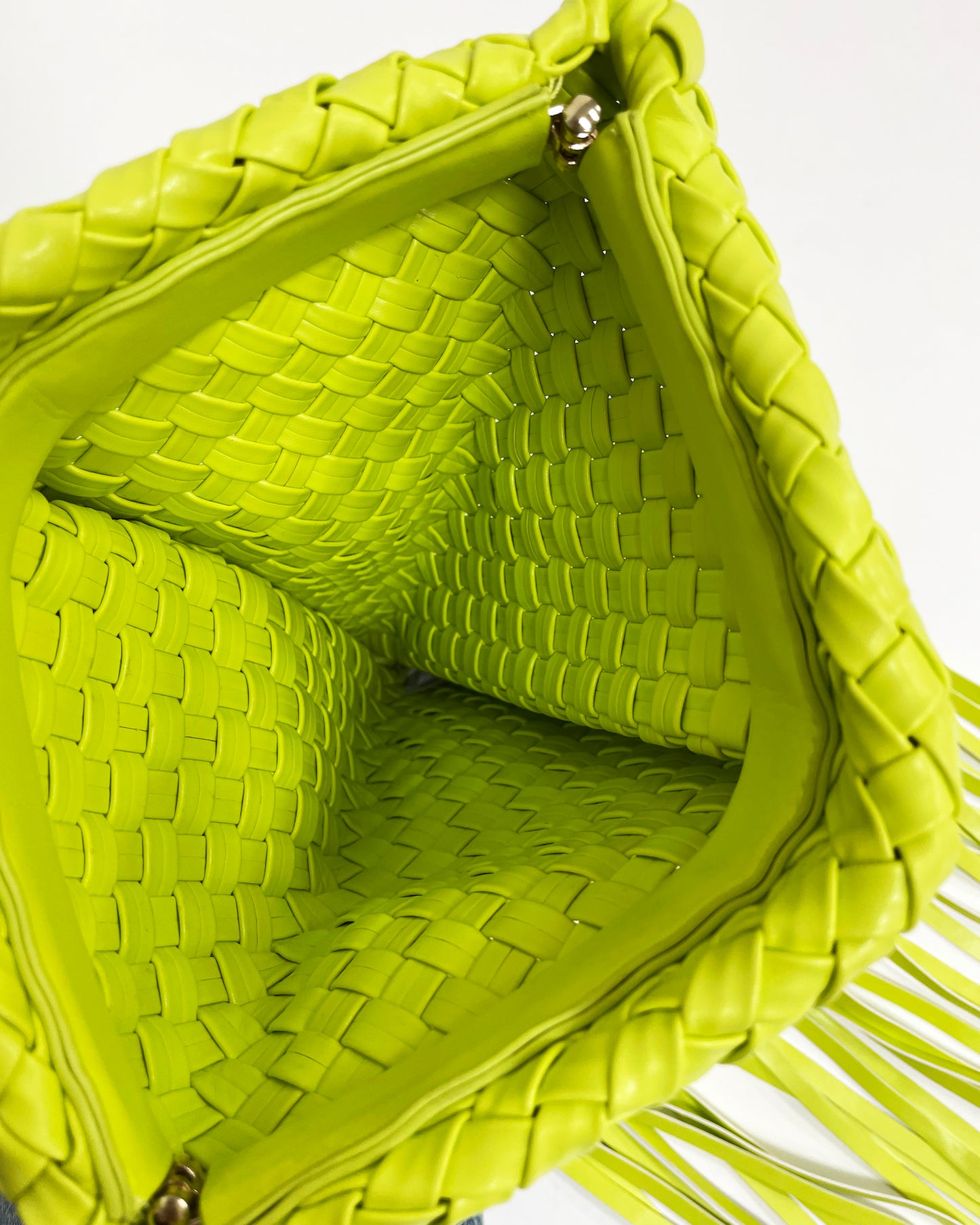 neon green weave fringe clutch PU leather bag *pre-order*