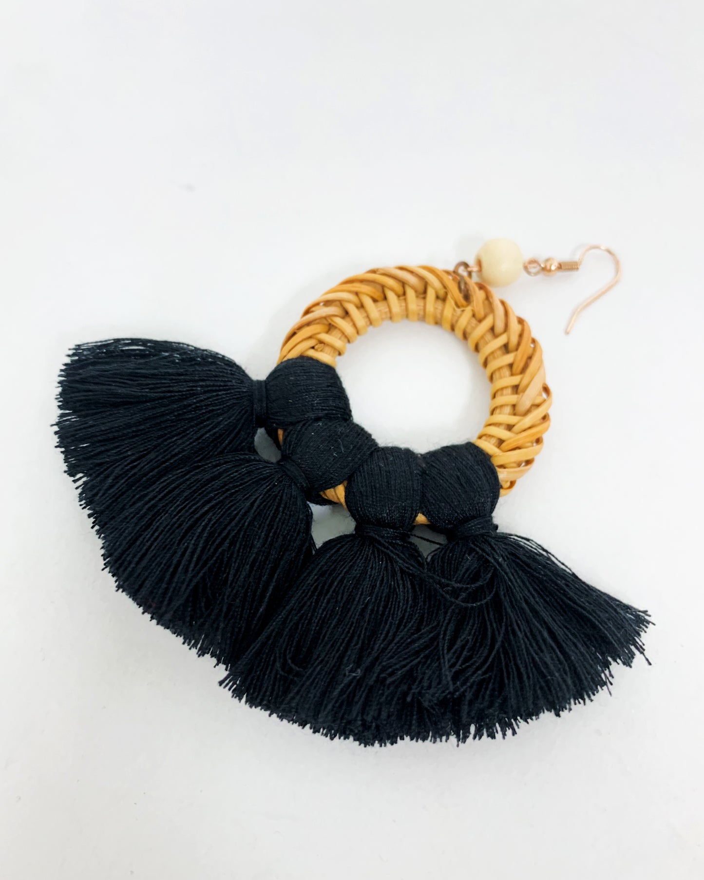 black tassels with straw earrings