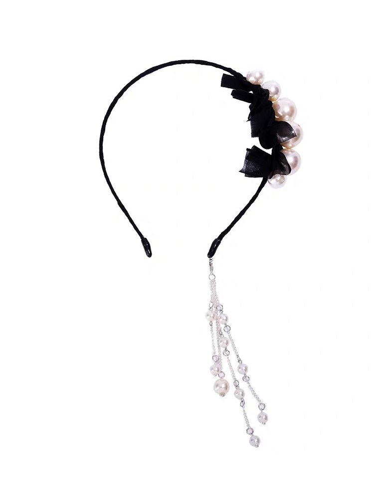 black mesh & pearls drops headband *pre-order*