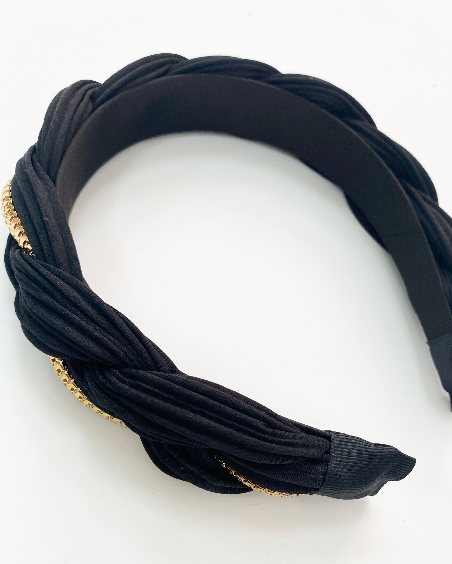 black fabric & gold chain twisted headband *pre-order*