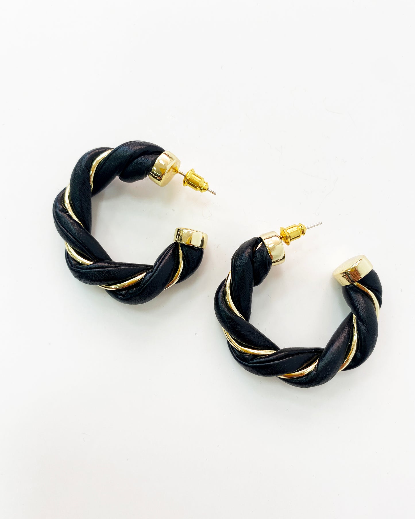 black PU leather & gold loop earrings *pre-order*