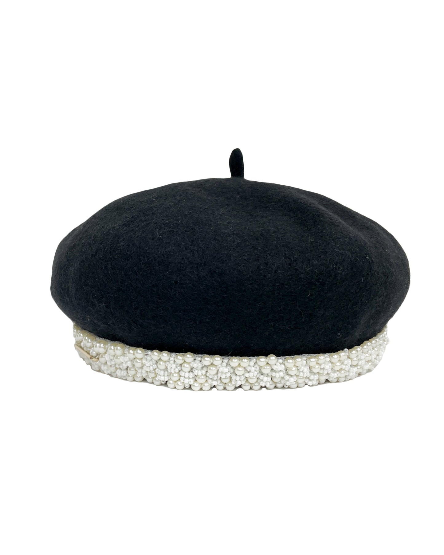 黑色羊毛混紡鑽石飾邊貝雷帽 *預購*