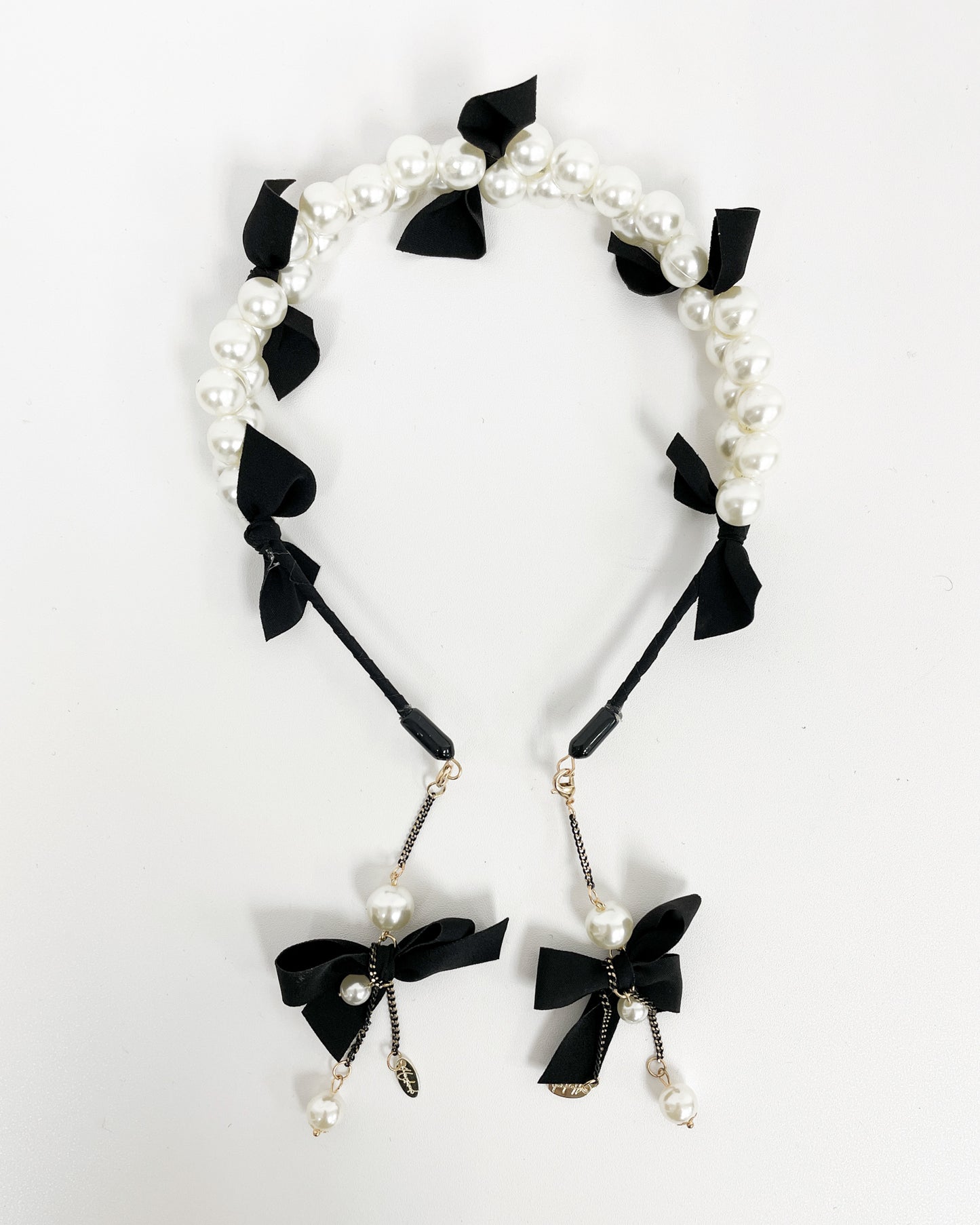 black bow & pearls drop sides headband *pre-order*