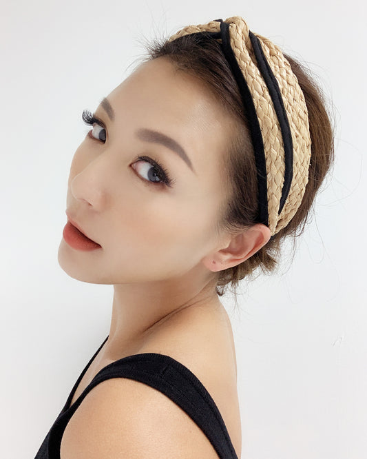 beige straw with black trim twisted headband *pre-order*