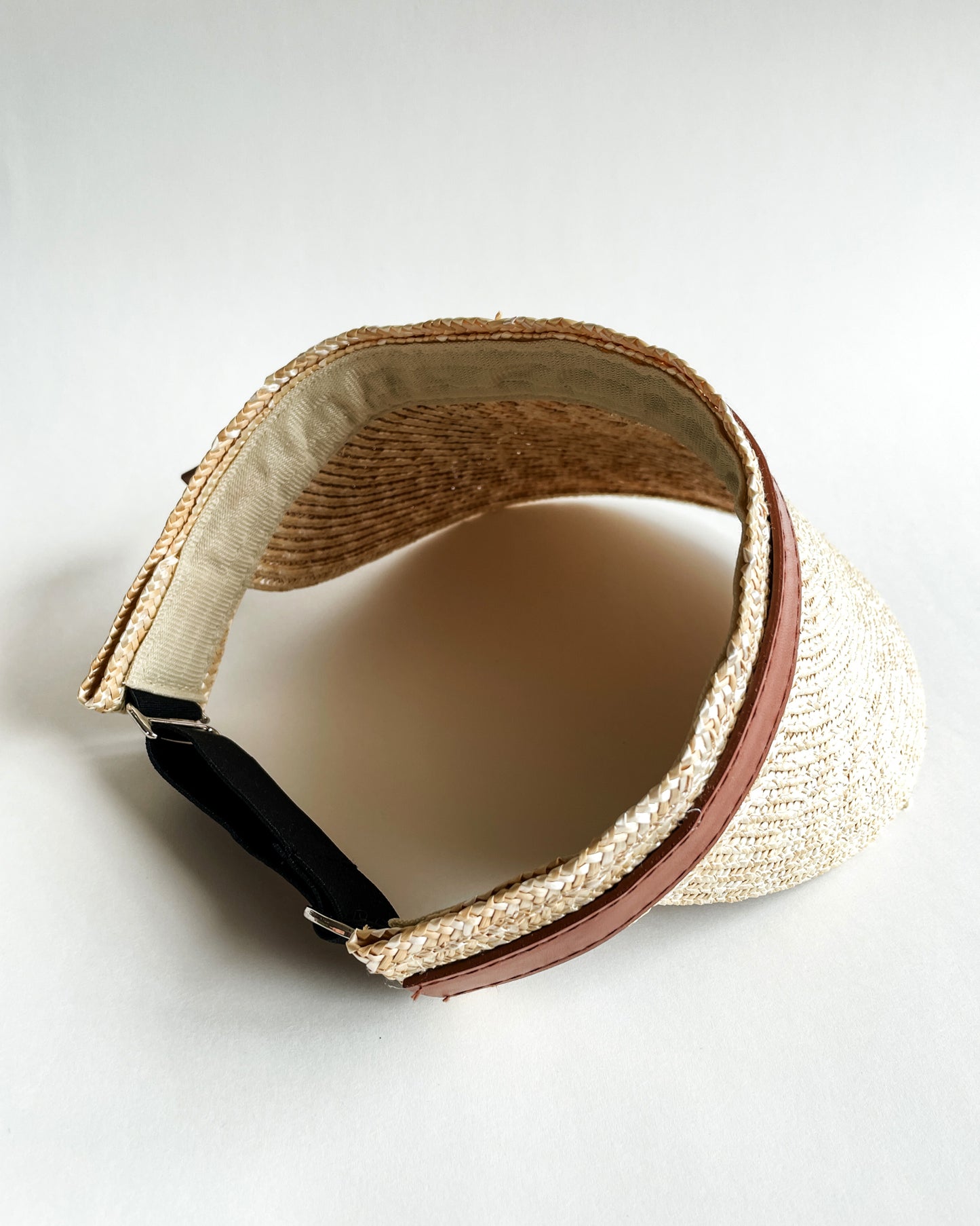 beige & PU brown leather tie straw visor hat *pre-order*