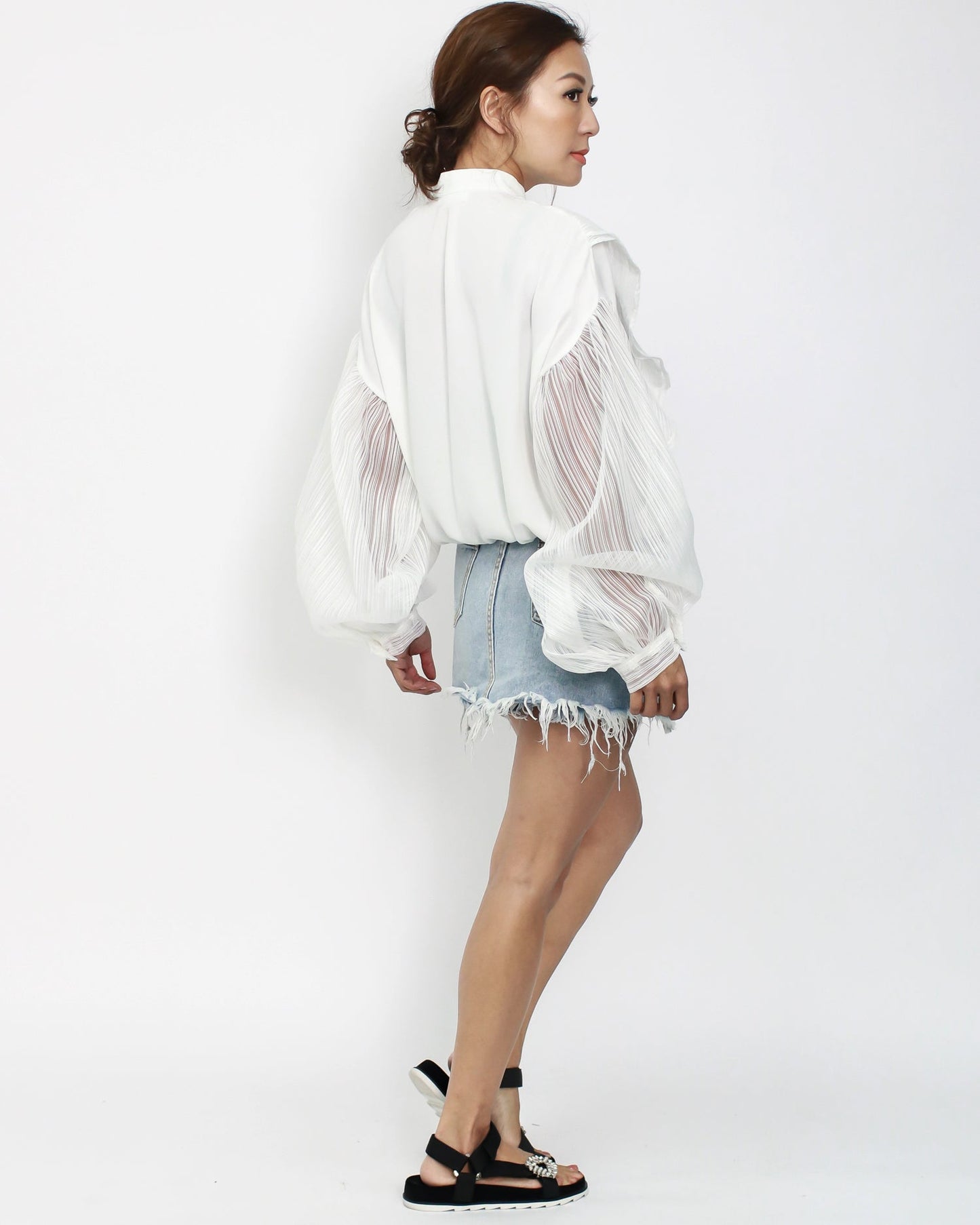 ivory organza stripes sleeves shirt *pre-order*