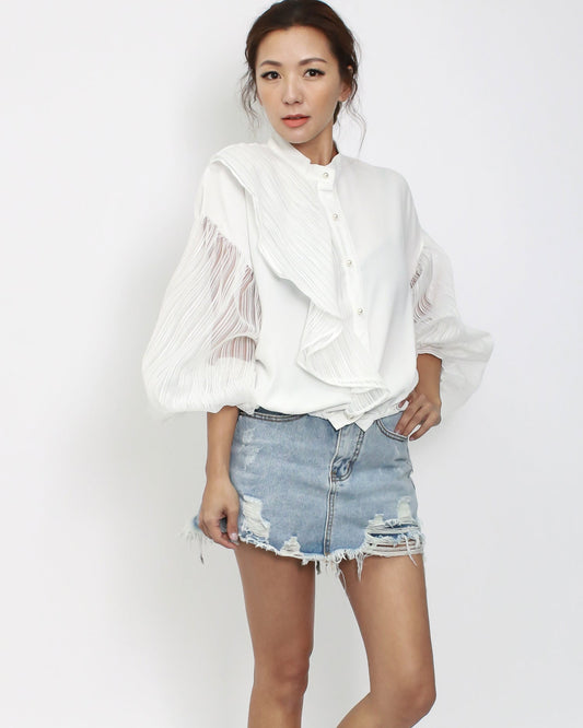 ivory organza stripes sleeves shirt *pre-order*