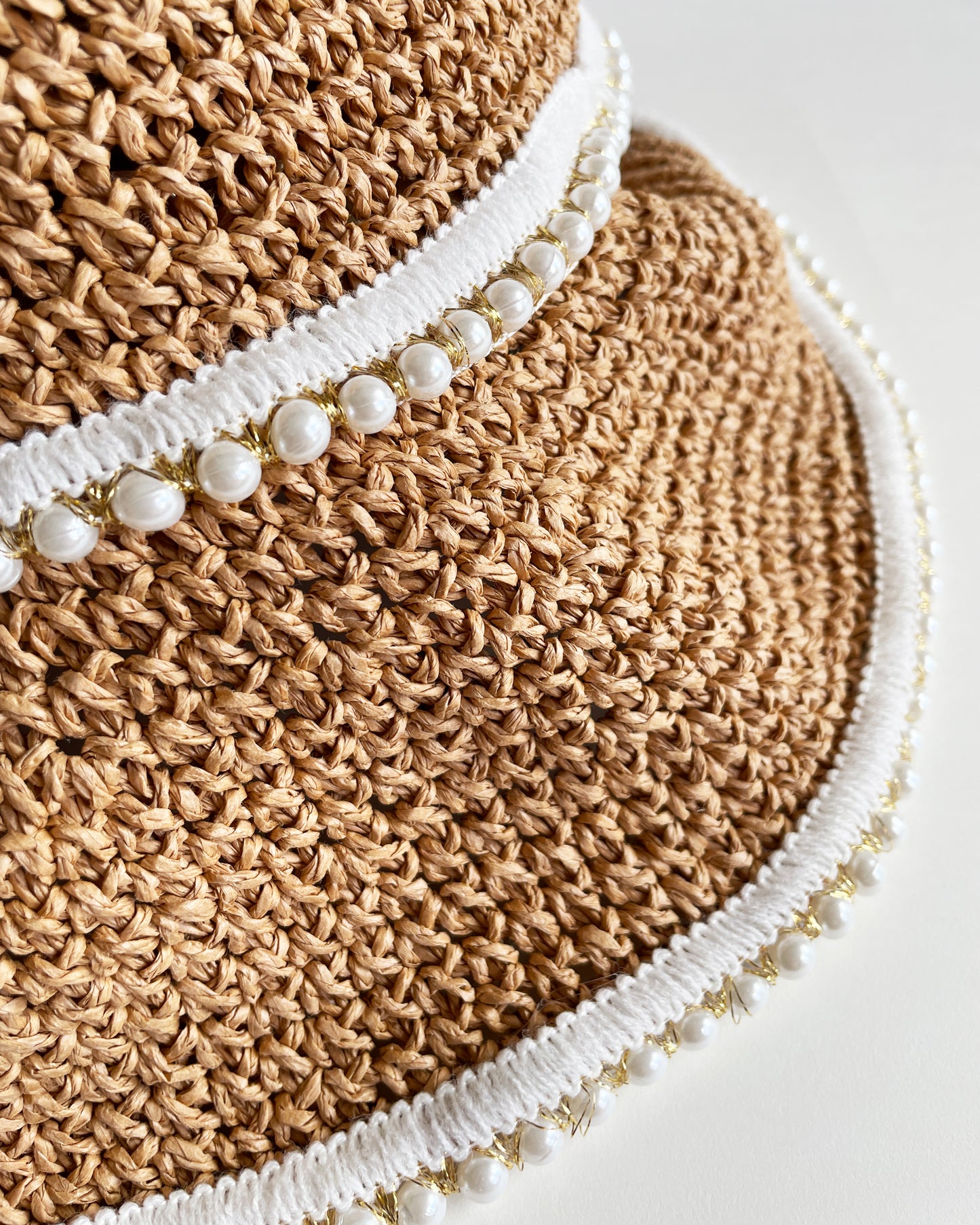 beige & pearls hem straw fadora hat *pre-order*