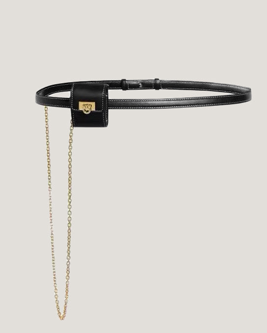 black leather mini belt bag with chain *pre-order*