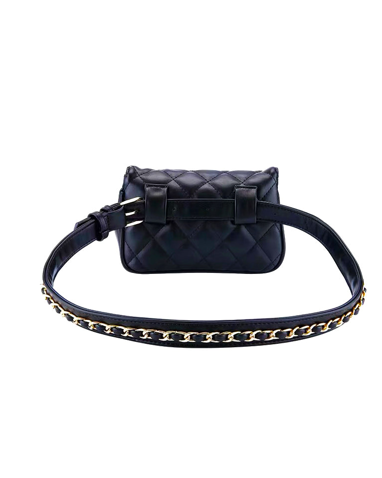 black PU leather quilted chain belt bag *pre-order*
