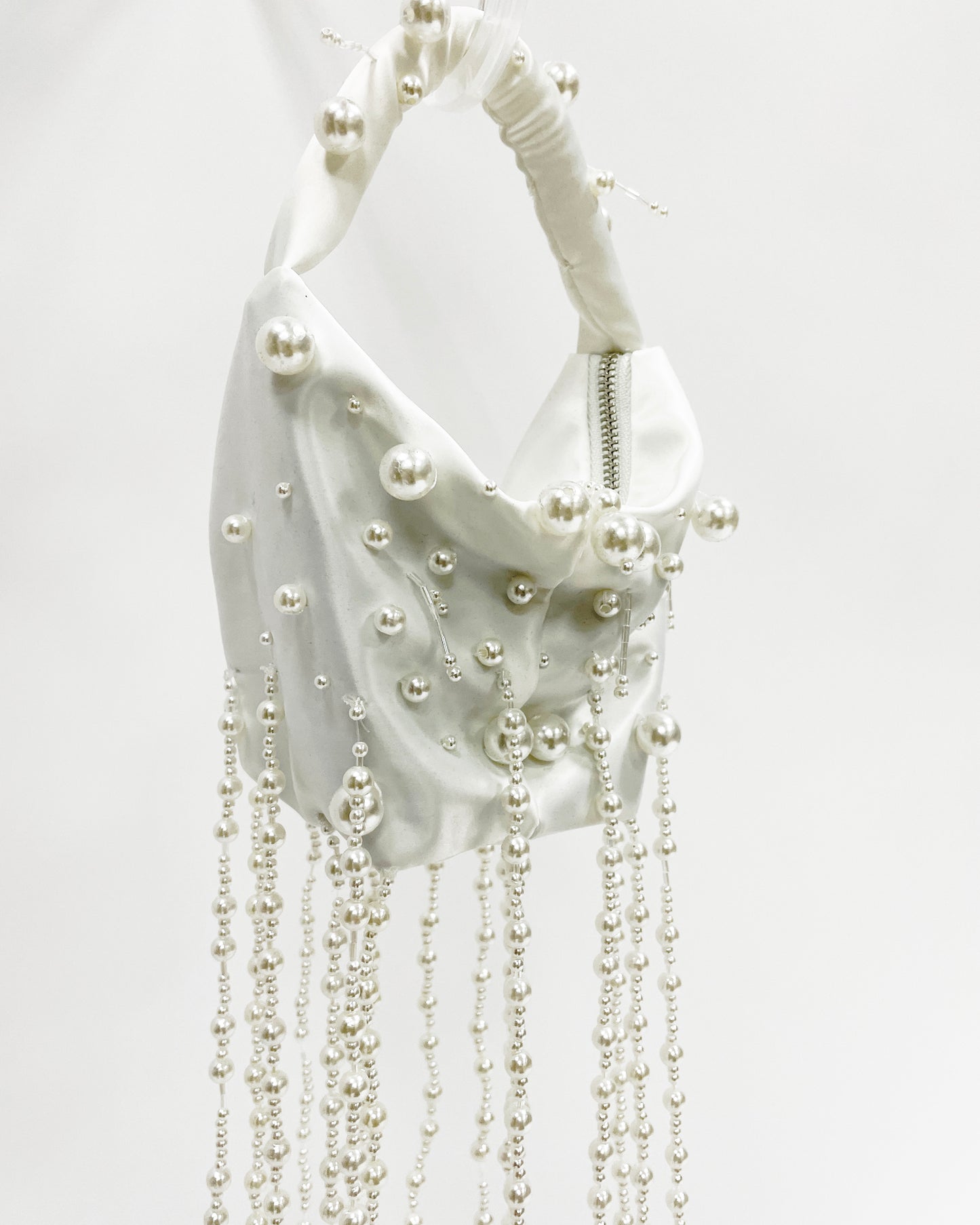ivory satin pearls chains handle bag *pre-order*