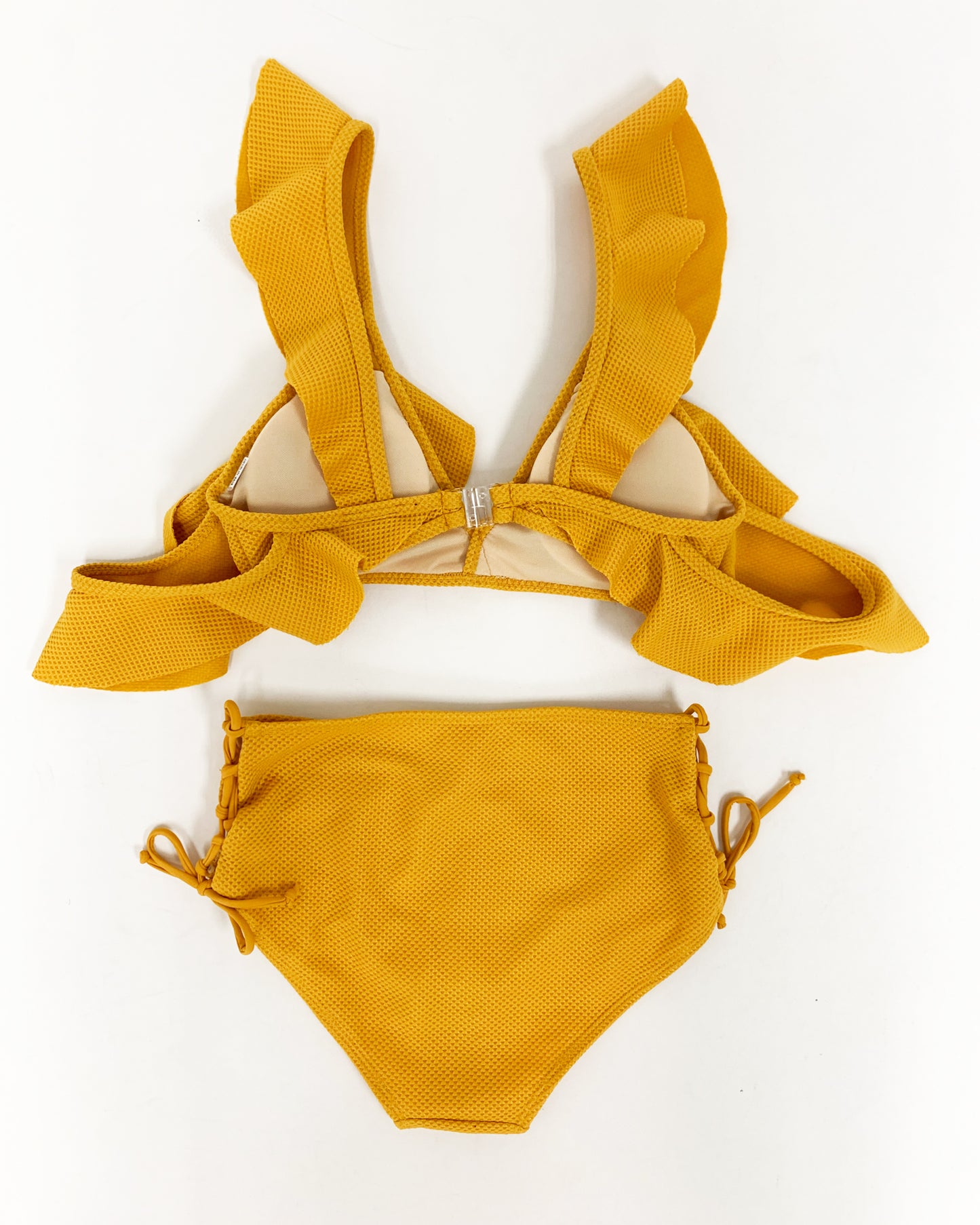 mango ruffles with lace up sides mid waist bottom texture swimwear *pre-order*