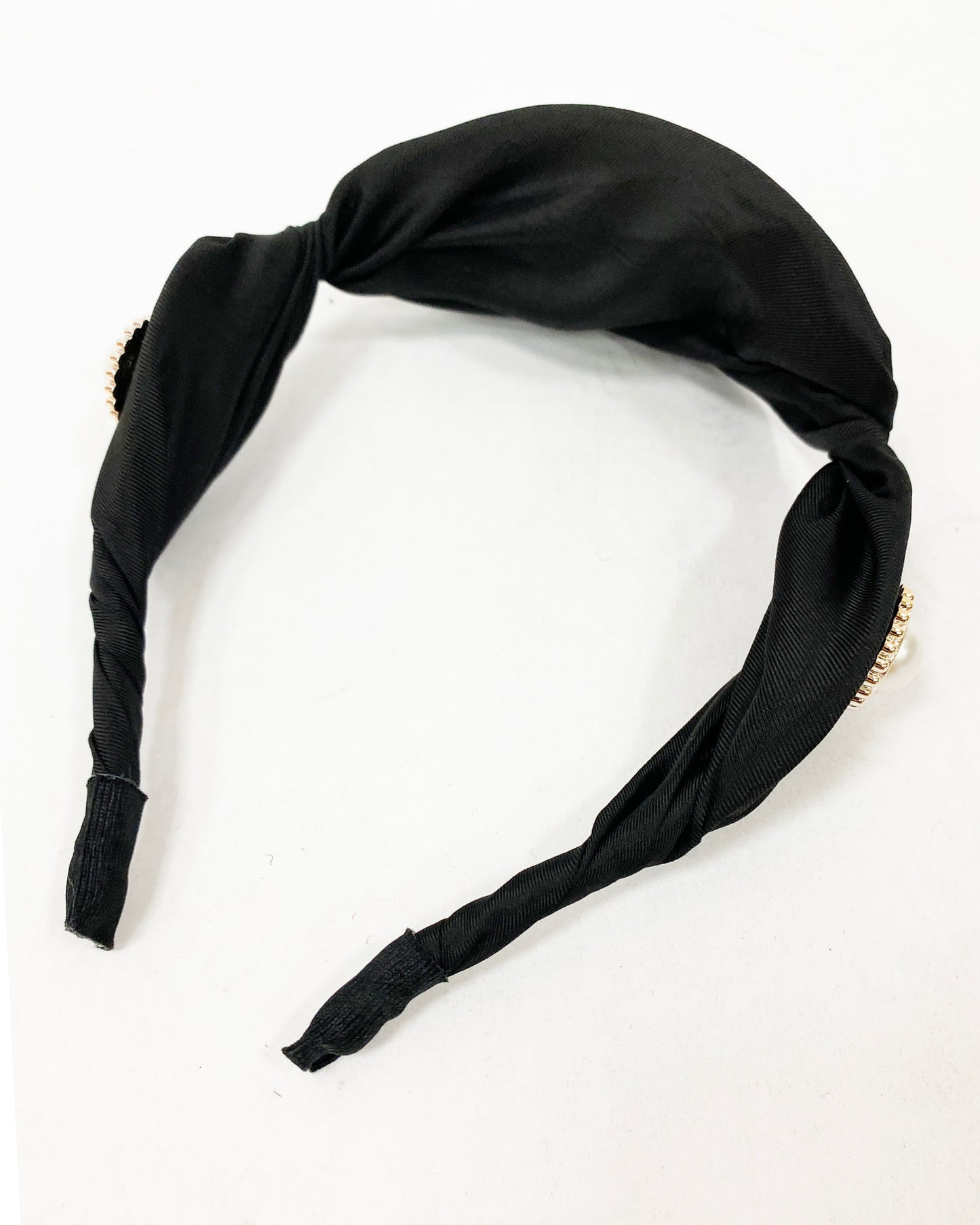 black with pearls asymmetric fabric headband *pre-order*