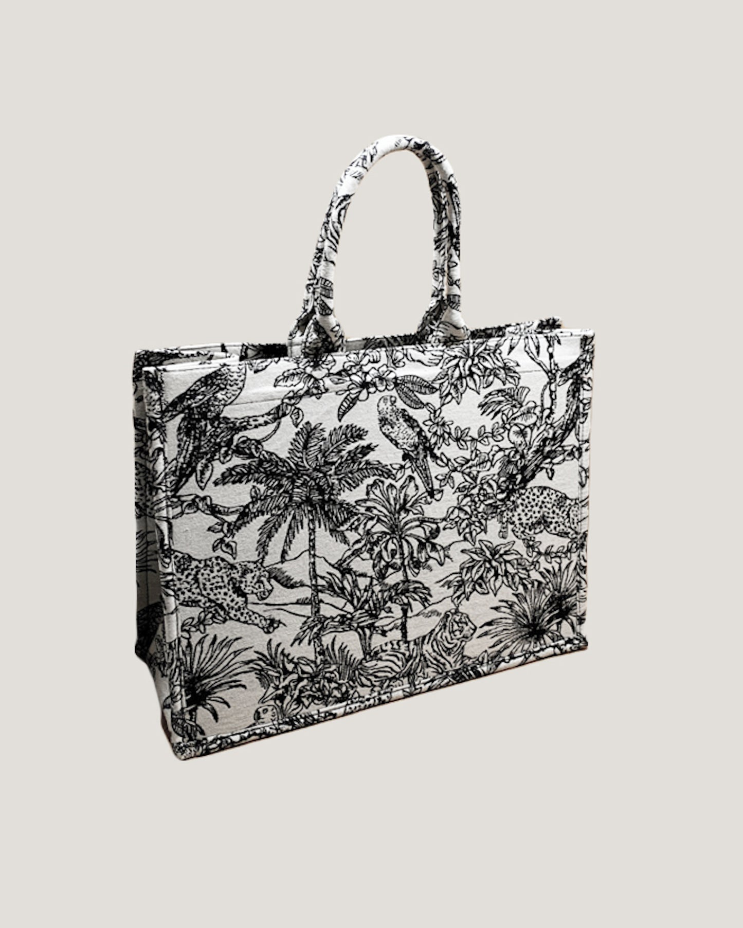 ivory & back tropical printed canvas tote bag *pre-order*