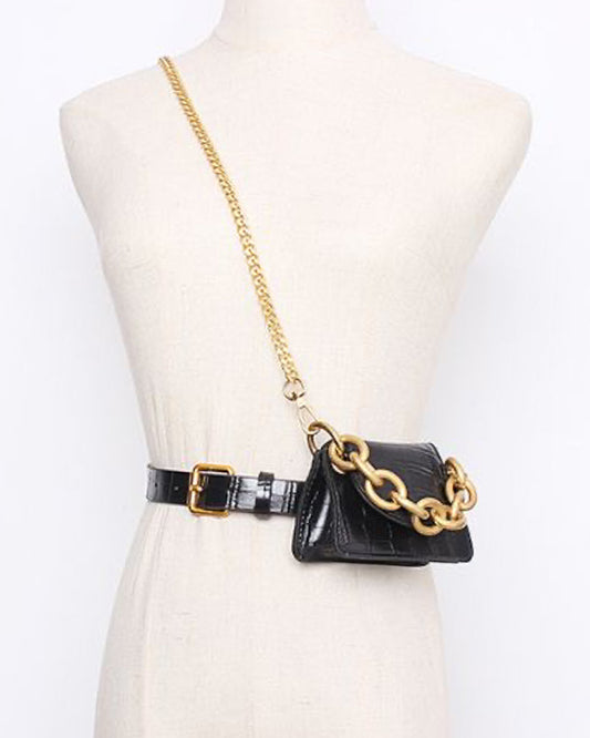 black PU croc leather waist / crossbody chain bag *pre-order*