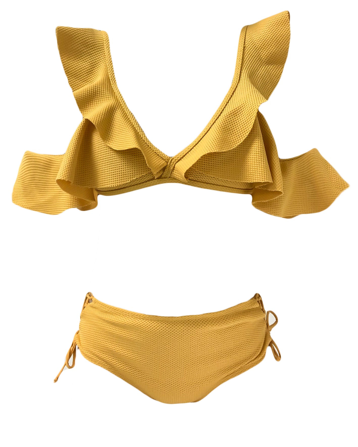 mango ruffles with lace up sides mid waist bottom texture swimwear *pre-order*