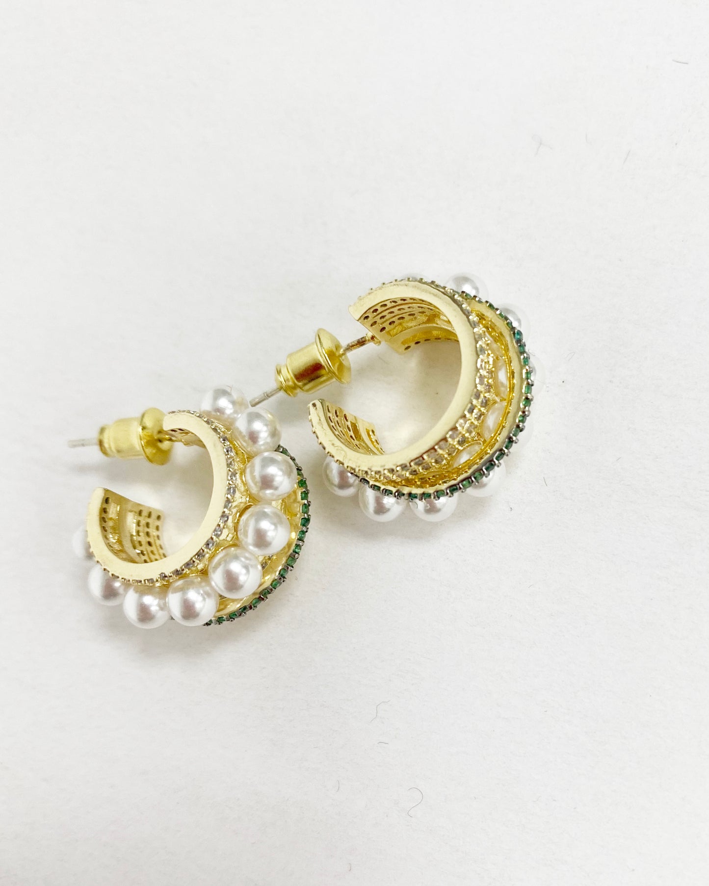 gold with diamonds & pearls hoops earrings *pre-order*