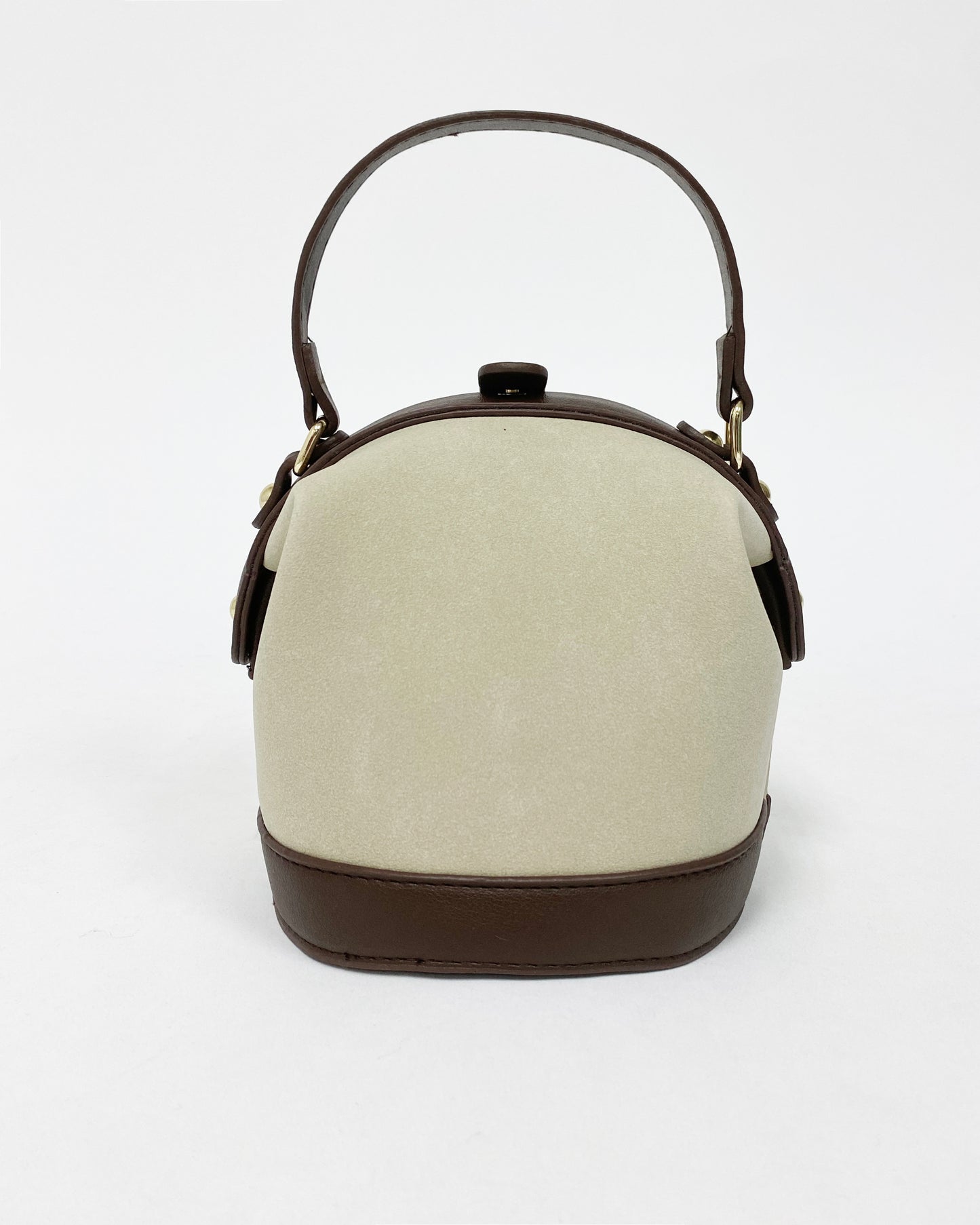 beige faux suede with PU brown leather bucket bag *pre-order*