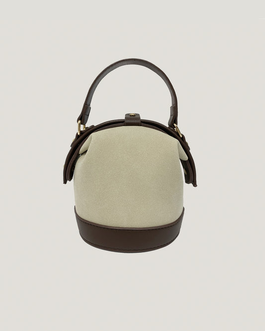 beige faux suede with PU brown leather bucket bag *pre-order*