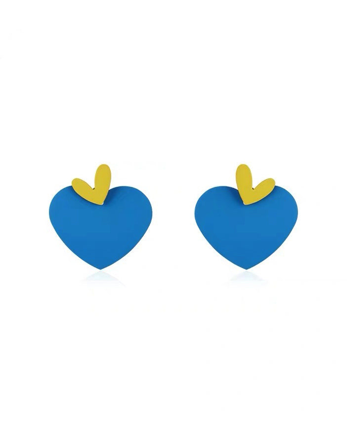 黃色和藍色心形耳環 *預購*