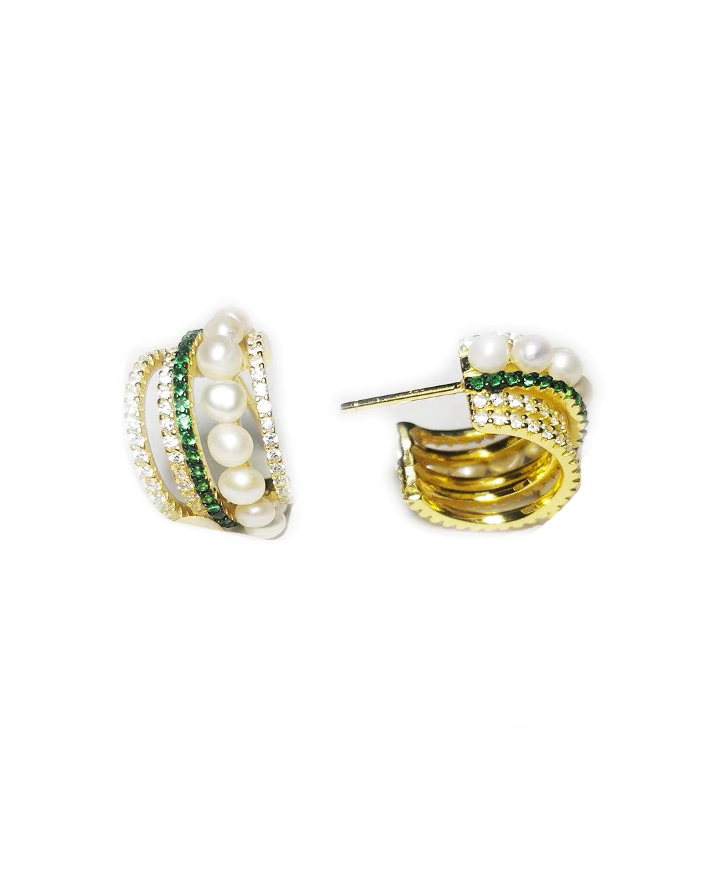 gold with diamonds & pearls hoops earrings *pre-order*