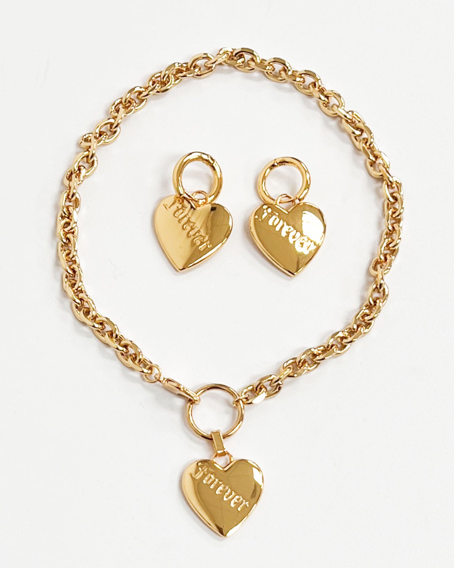 gold heart necklace & earrings set