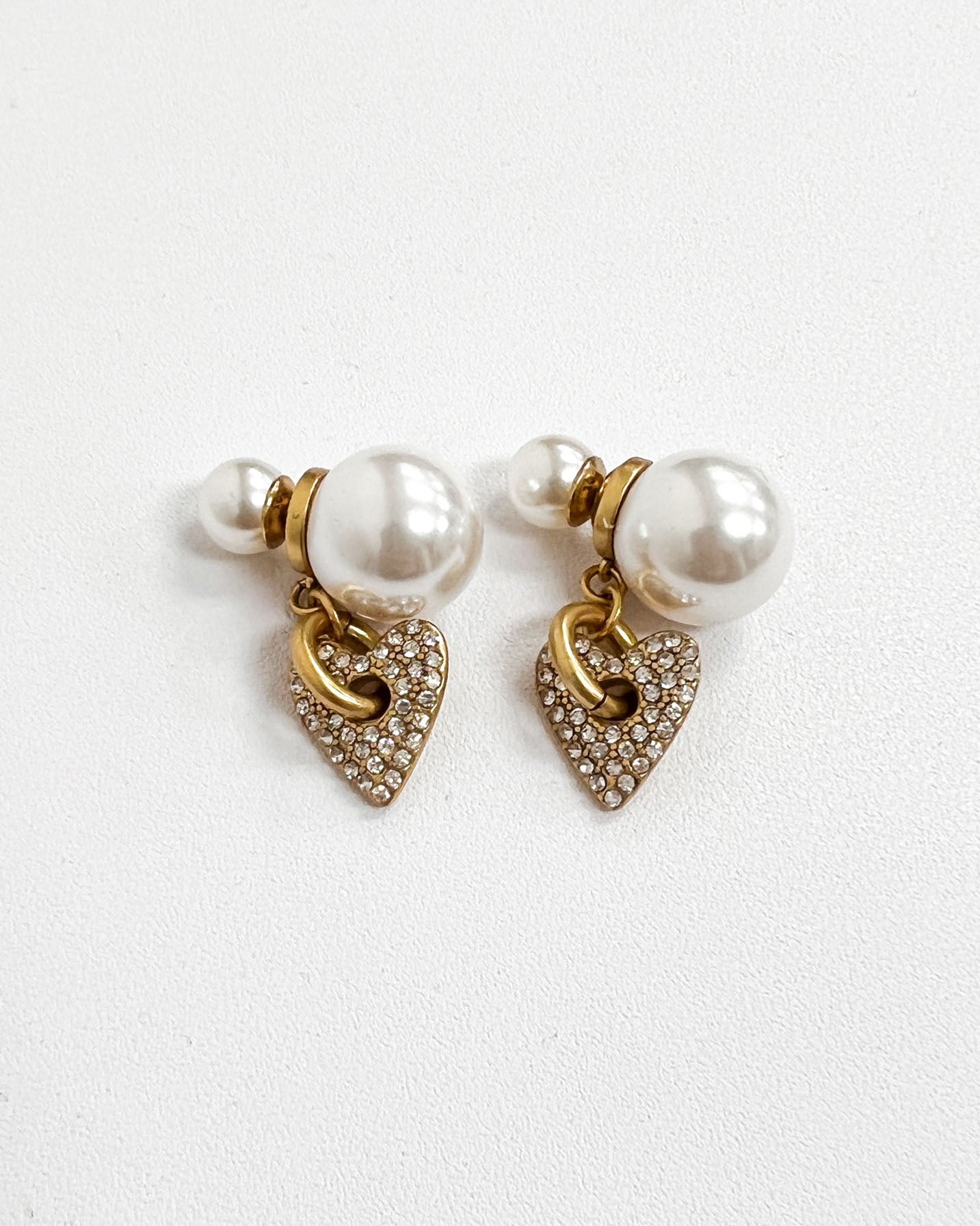 pearls & diamonds hearts earrings
