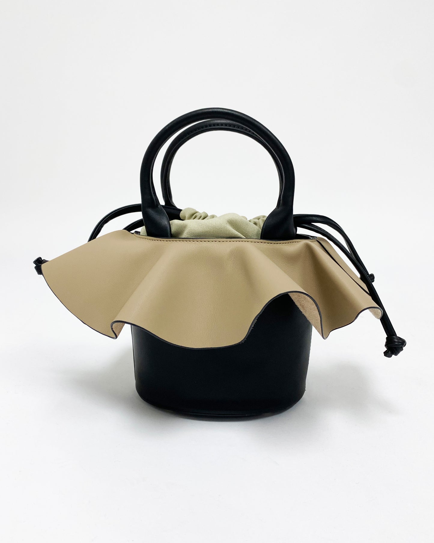 black with beige ruffles PU leather bag *pre-order*