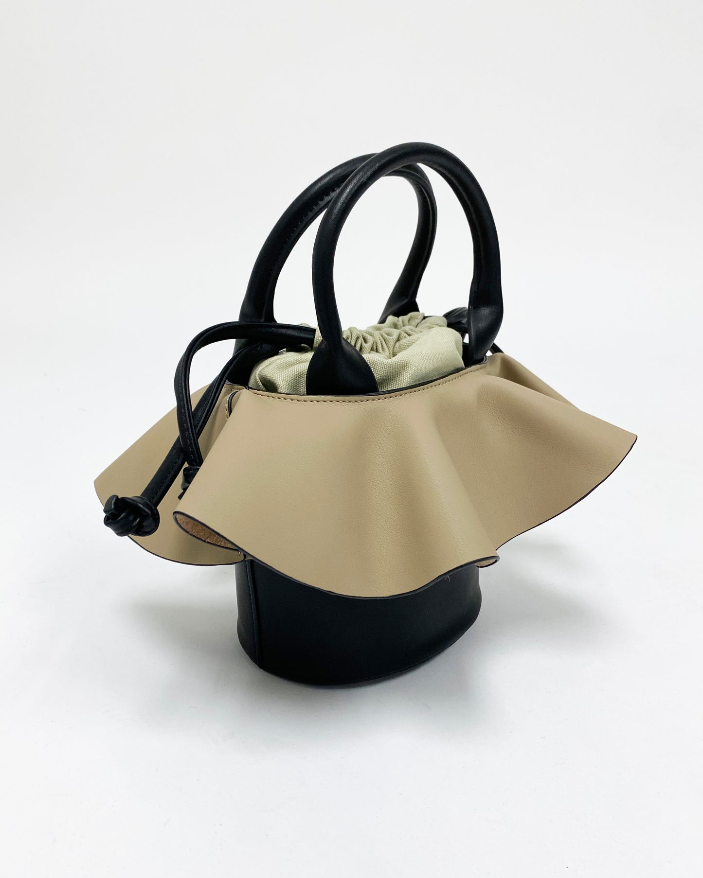 black with beige ruffles PU leather bag *pre-order*