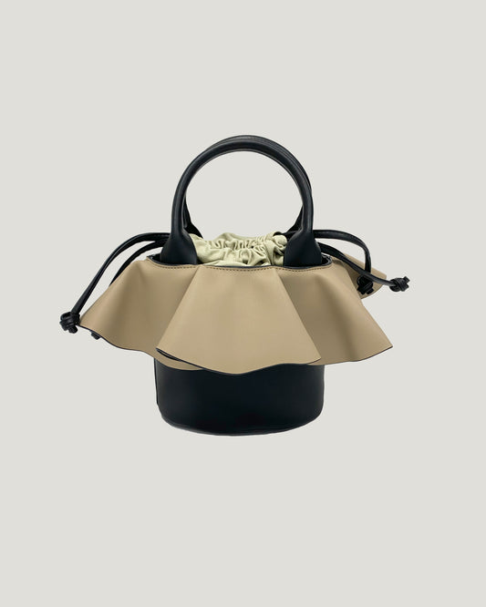 black with beige ruffles PU leather bag *pre-order*